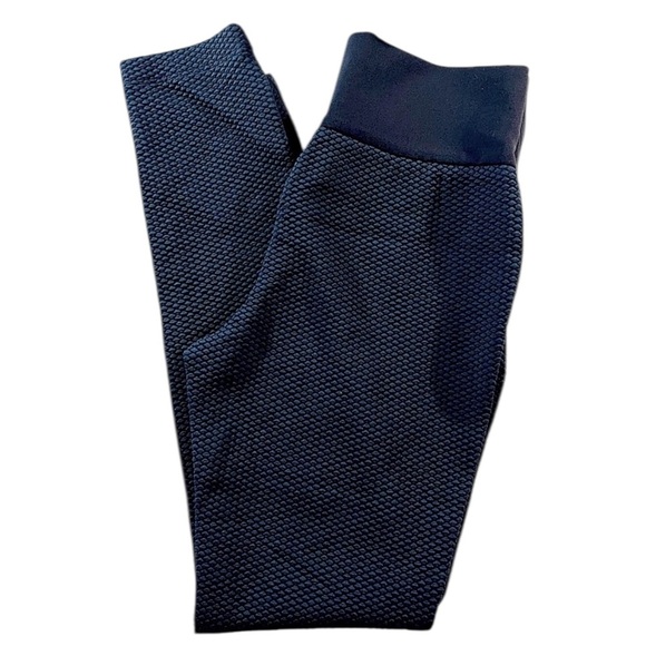 Akris Punta High Waisted Leggings, Pull On/Side Zipper, Blue/Black, Size 8 - Picture 7 of 8